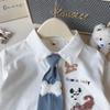 Girls' Cartoon Puppy Two-Piece Set: Shirt & Pleated Skirt with Tie - Mori Girl Style