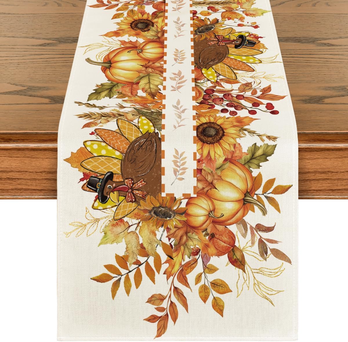 Herfst Dankzegging Pompoenen Esdoornblad Linnen Tafelkleed Herfst Oogst Kalkoen Zonnebloem Keuken Eettafel Lopers Huisdecoratie 150x33cm