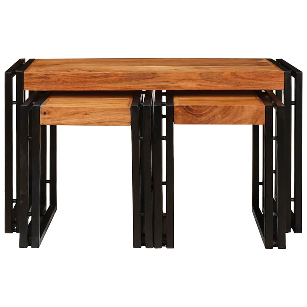 Nesting Tables Set of 3 Solid Acacia Wood and Metal