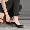 Spring New Medium Heel Women's Shoes Black Small Leather Shoes Stiletto Professional High Heels Spring Single Shoes Women