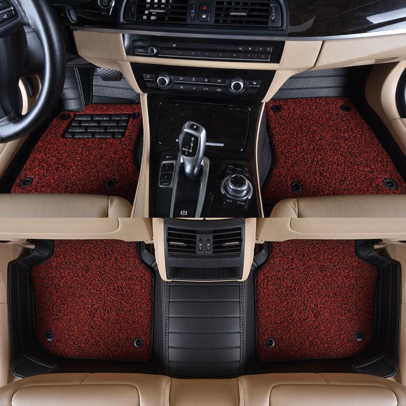Custom Leather Striped Double-Layer Car Floor Mats with Full Surround Protection