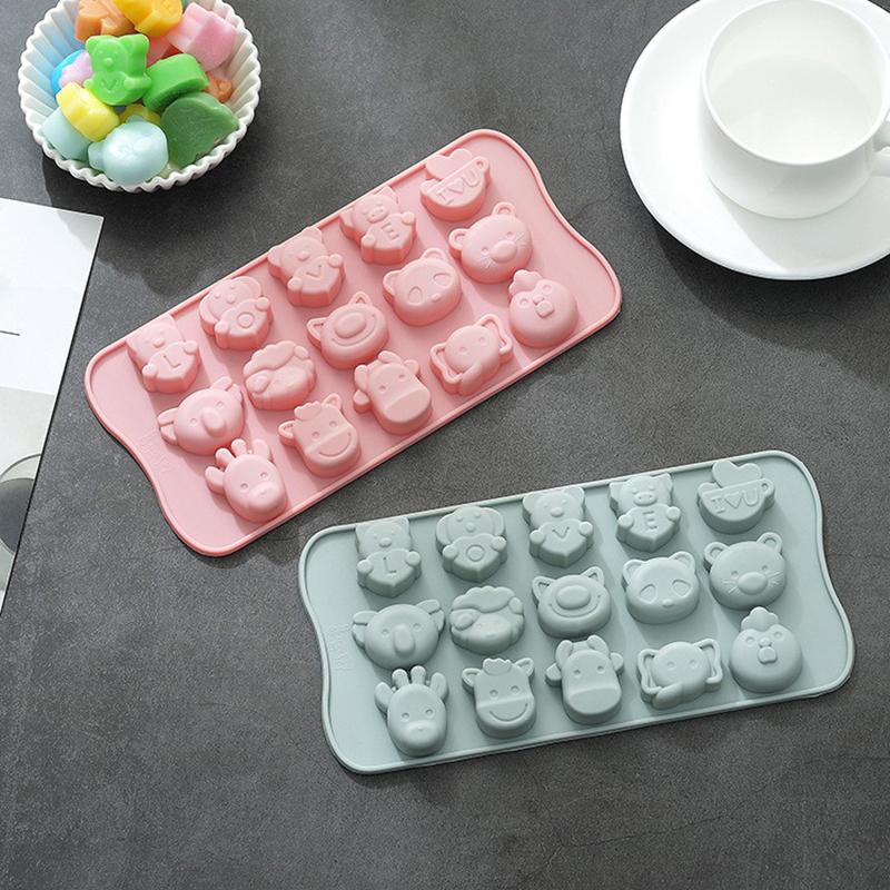Cartoon Animal 15 Grid Push-Type Soft Bottom Ice Cube Mold Household Silicone Ice Tray Homemade Ice Cube Food Grade