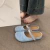 Fashion Women's Half Slippers 2025 Spring Summer New Vintage Fly Weave Baotou Flats Fashion Square Button Slip on Outdoor Casual Sandals