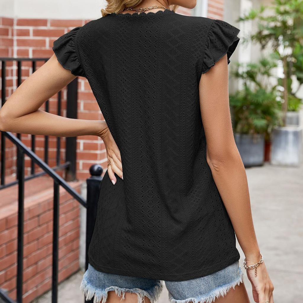 Women's Casual Fashion Hollow-out V-neck Short-sleeved Top