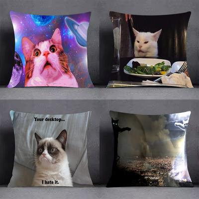 CAT Meme Funny Pillow Case Cover Square Sofa With For Pattern Comfortable Cushionsuitable Of Room