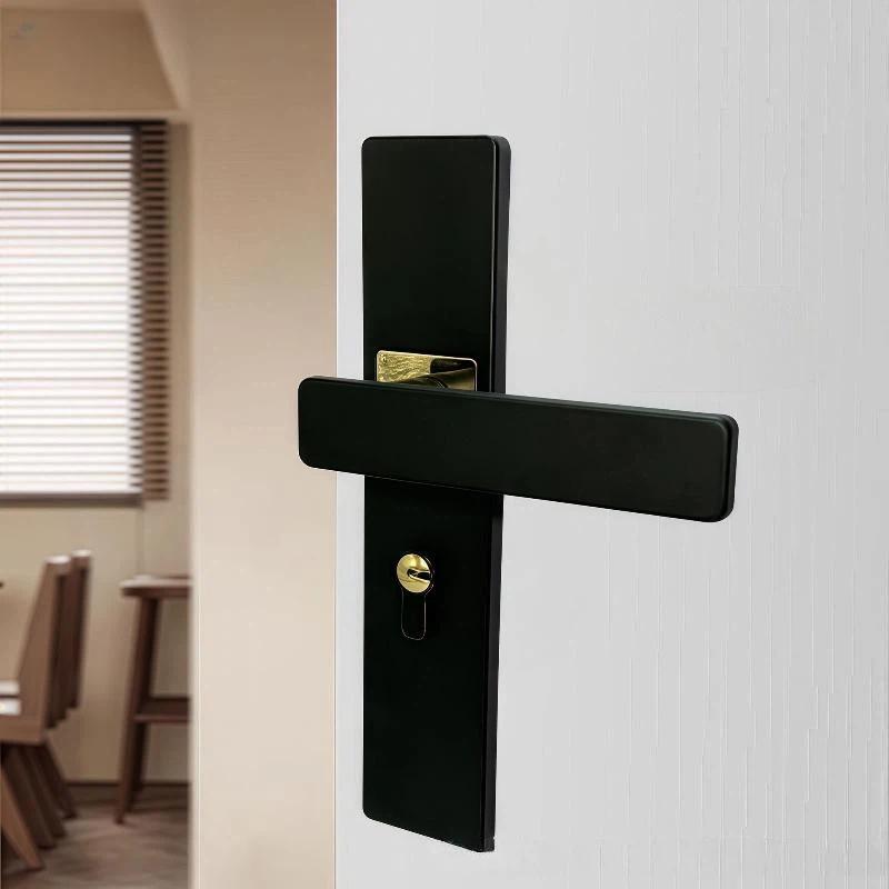 Black Interior Door Handle Lock Set Anti-Theft High Security Easy Install Universal Fit for Kid's Room Guest Room Use