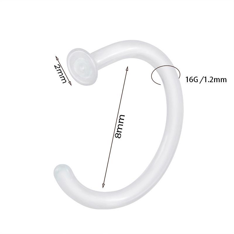 Transparent Color Glass C-Shaped L-Bend Nose Stud Ring - Invisible Curved Bar Nose Jewelry