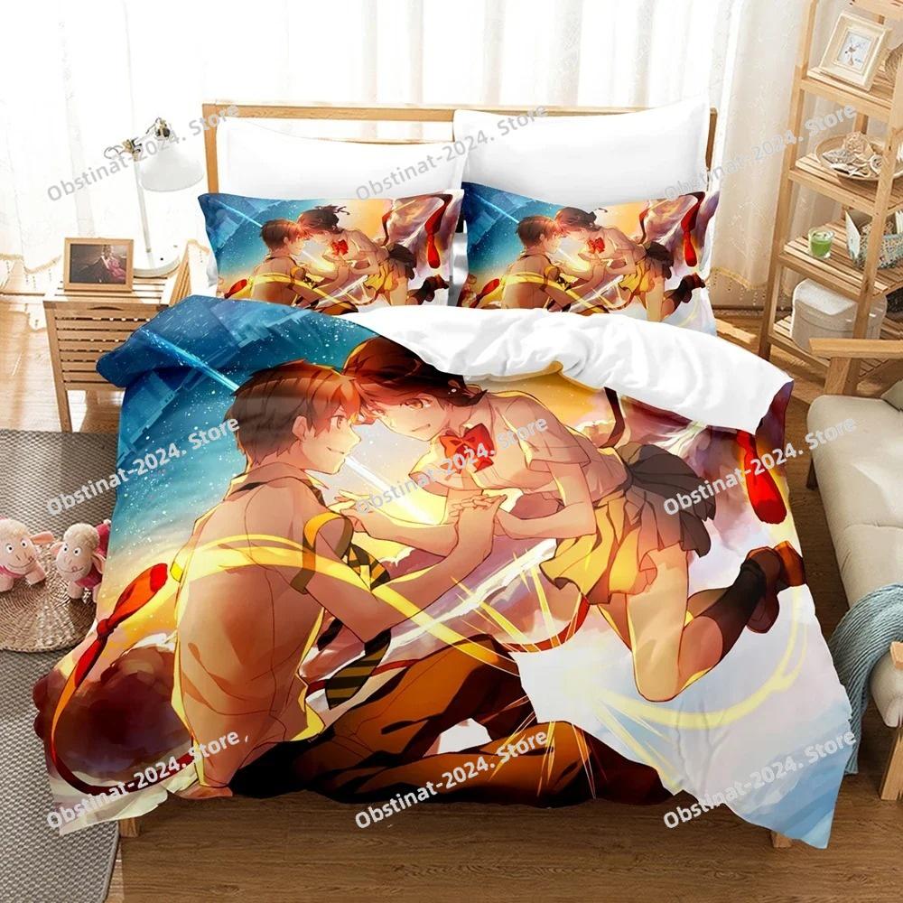 Il tuo Nome Set di Biancheria da Letto di Lusso Anime Cartone Animato Giapponese Set Copripiumino Piumone Copriletto Lino Misura Singola/Twin Stampato Tessile per la Casa