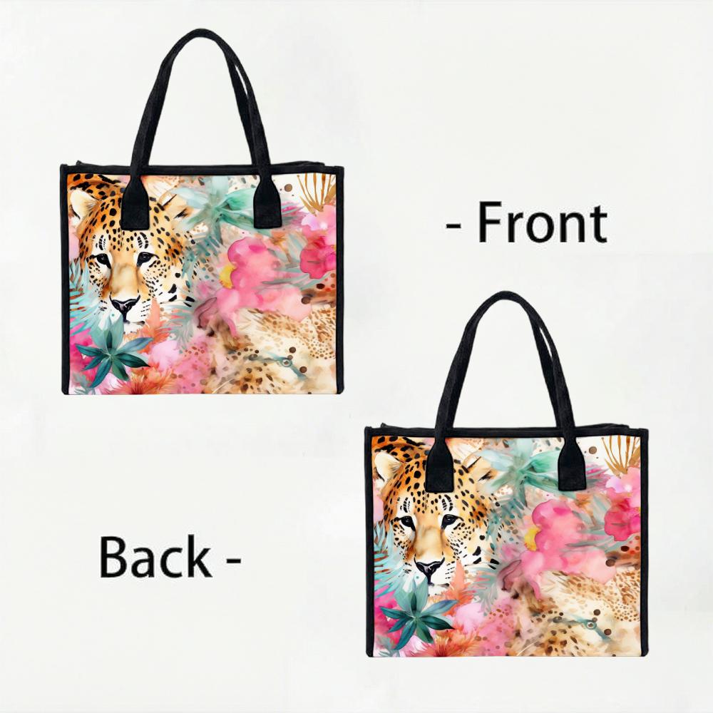 Tropical Leopard Print Canvas Tote Bag