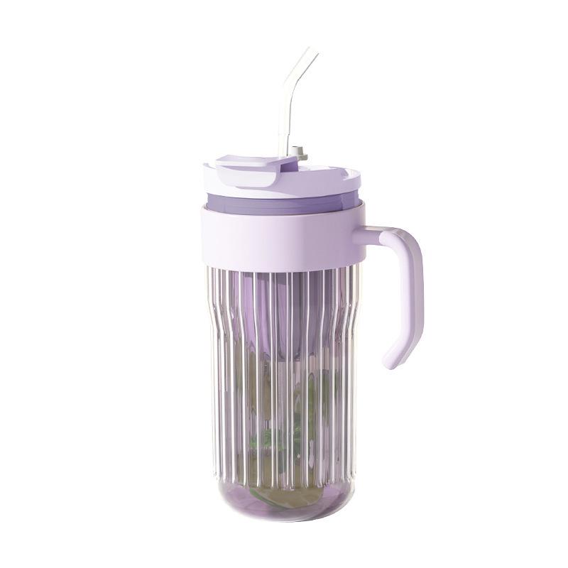 Portable Double Drink Cup with Lid - Large Capacity Glass for Tea & Water Separation, Cold Brew, Thickened Glass, Handle & Straw Included 550ml