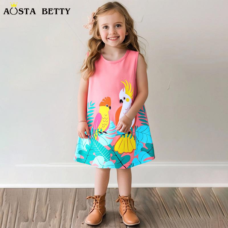 

Summer Girls European-Style Sleeveless Cotton Princess Dress with Print Pattern 4Y