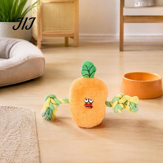 Plush Vegetable Toy Stuffed Dog Toy, Interactive Squeaky Chew Carrot Eggplant Aggressive Chewer Green Pepper with Rope Arm for Tug-of-war, Small