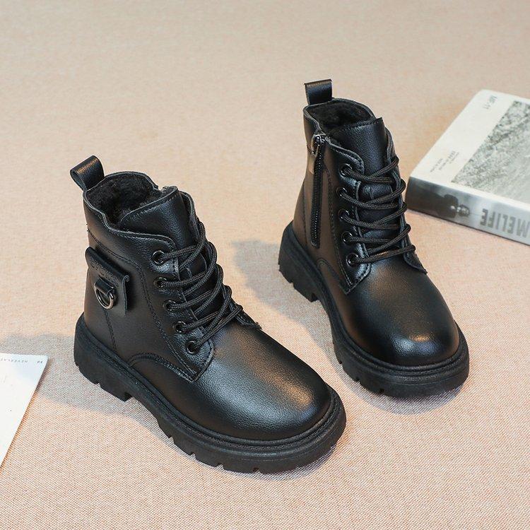 Girls Ankle Boots Kids Fashion Boot Side Zipper with Metal Buckle Fashion Classic Children Rubber Boots Black 2024 Autumn Winter
