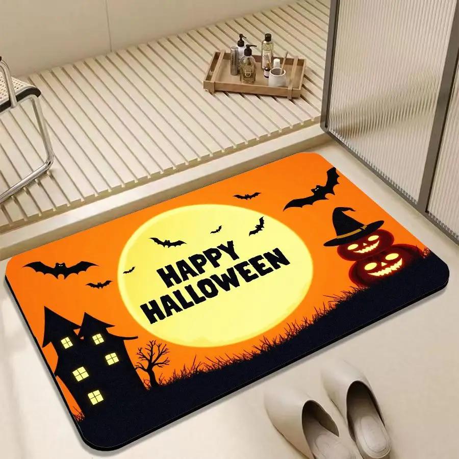 Cartoon Halloween Door Mat, Ecological Diatomite Mud, Thanksgiving and Halloween Dual Family Decoration Carpet