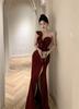 Premium Sensual Sexy Ruffle Evening Dress Elegant Atmosphere Single Shoulder Banquet Host Car Model Split Skirt