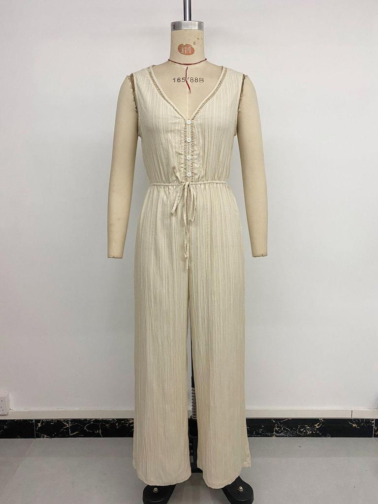 European Retro Sleeveless V-neck Jumpsuit Women 2026