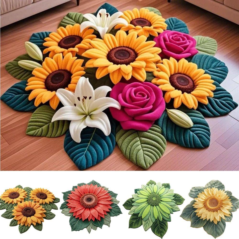 Special-shaped Sunflower Carpet Soft Bathroom Floor Mat Portable Blanket  Home Decoration