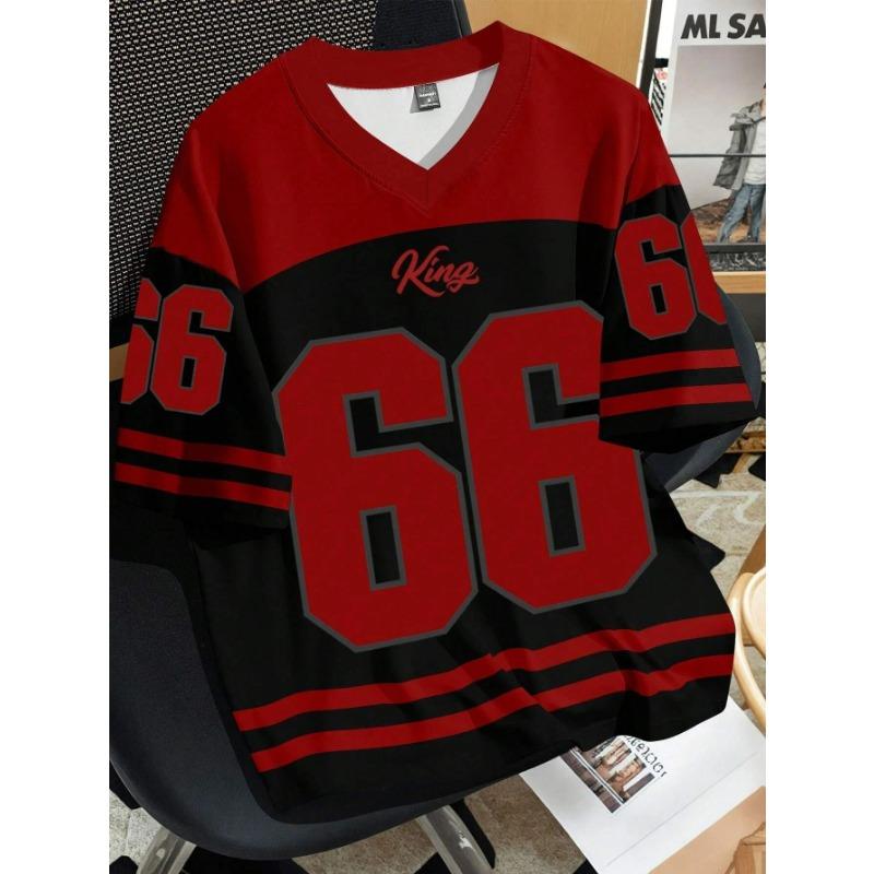 2025 Summer New Men's 66 Letter King Printed T-shirt Men's Short Sleeve Sportswear Football T-shirt Vintage T-shirt Men's Clothi