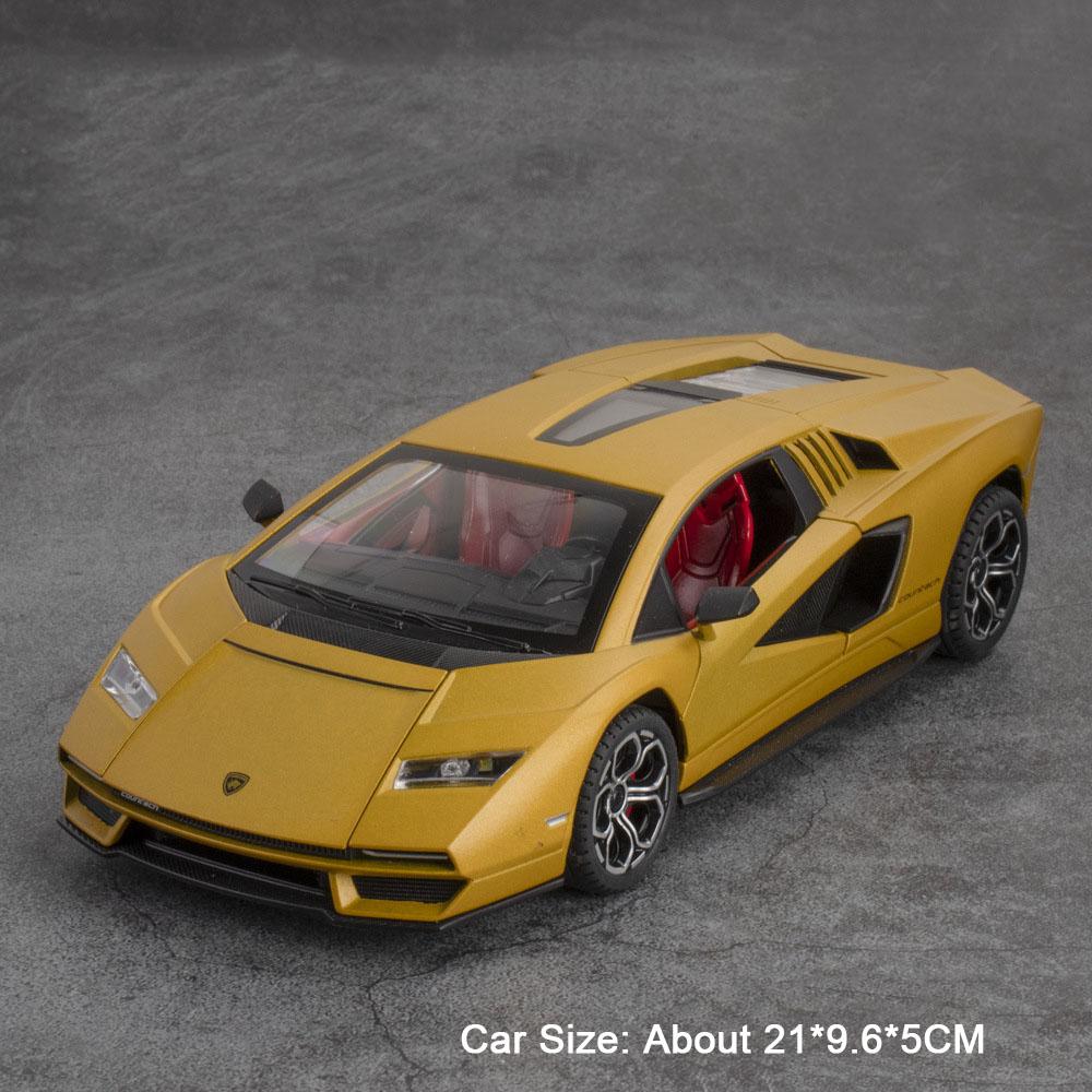 1:24 Lambo Revuelto Countach Toy Model Diecast Car Doors Opened Sound Light Pull Back Miniature Cars Fashion Ornament Collection
