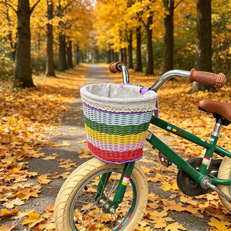 Handwoven Rainbows Bicycles Basket Nontoxic Rainbows Rope Children Bicycles Basket for Various Types Of Children's Bike