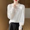 Temperament polished hollow bubble sleeve lace top women's bottoming shirt with spring and autumn new loose