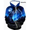 American Men's Autumn Moon Wolf Roar Print Comfortable Soft Hooded Sweatshirt Long Sleeved T-shirt Outdoor City Street Style Top