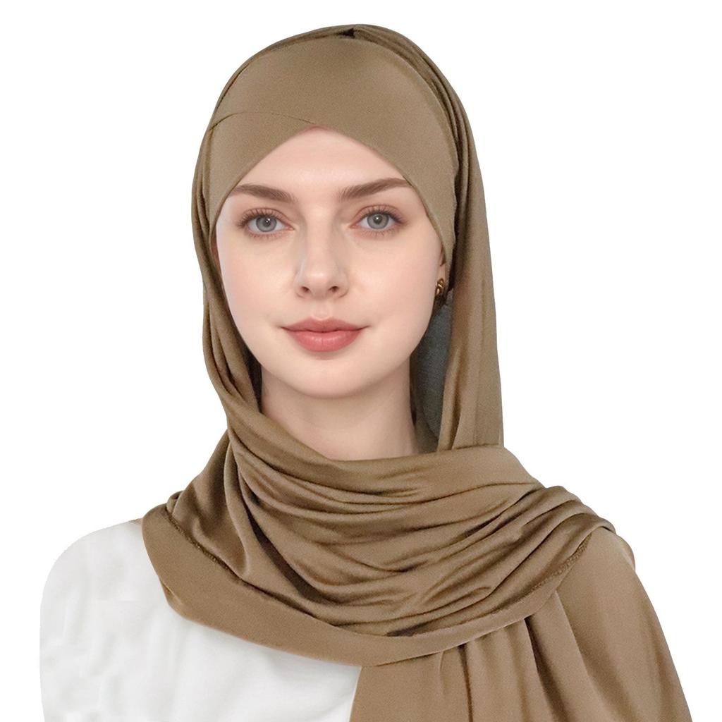 Muslim Fashion Solid Color Criss-Cross Head Wrap with Integrated Sandproof Scarf