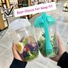 1pc, Salad Cup, Salad Meal Shaker Cup, Plastic Healthy Salad Container Wih Fork, Salad Dressing Holder, Salad Cup For Picnic Lunch Breakfast