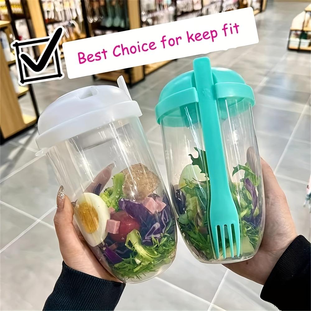 1pc, Salad Cup, Salad Meal Shaker Cup, Plastic Healthy Salad Container Wih Fork, Salad Dressing Holder, Salad Cup For Picnic Lunch Breakfast