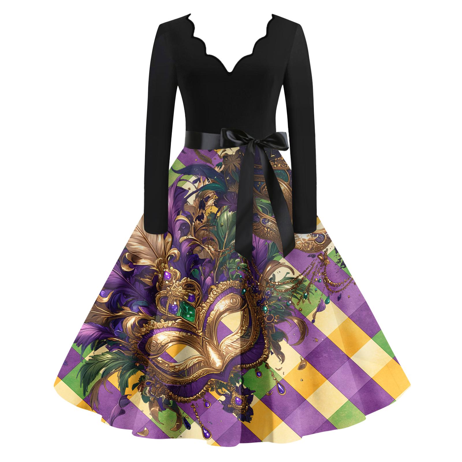 

Женское повседневное модное платье с V-образным вырезом и длинным рукавом с принтом в винтажном стиле XXL