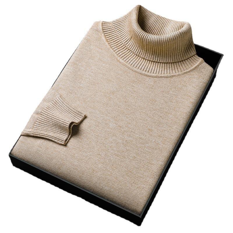 Men'S Sweater Turtleneck Solid Color Pullover Slim-Fit Elastic Sweater Middle-Aged And Young People Autumn And Winter Warm Clothes