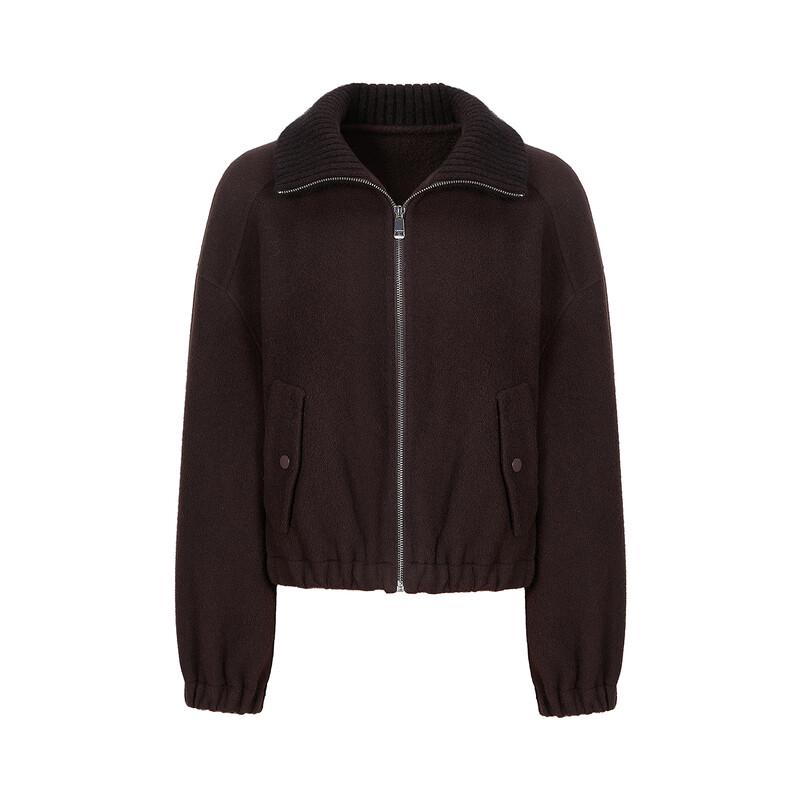JIUZI ANACO Relaxed Knit Lapel Short Wool Blend Jacket