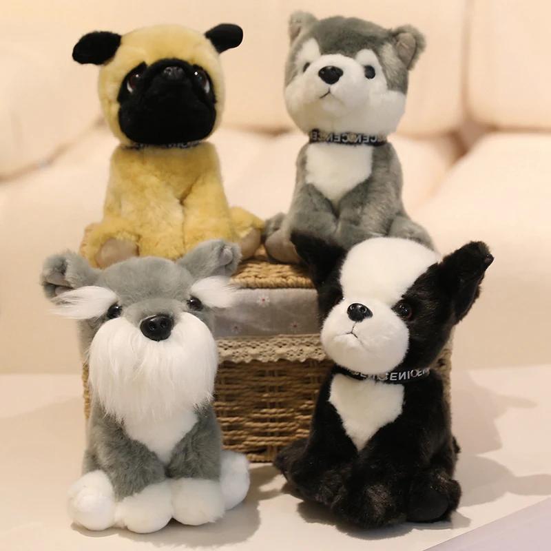 Kawaii Simulation Puppy Plush Toys Soft Cute Sitting Husky Schnauzer Bulldog Dogs Toys Funny Cartoon Pets Birthday Gift For Kids