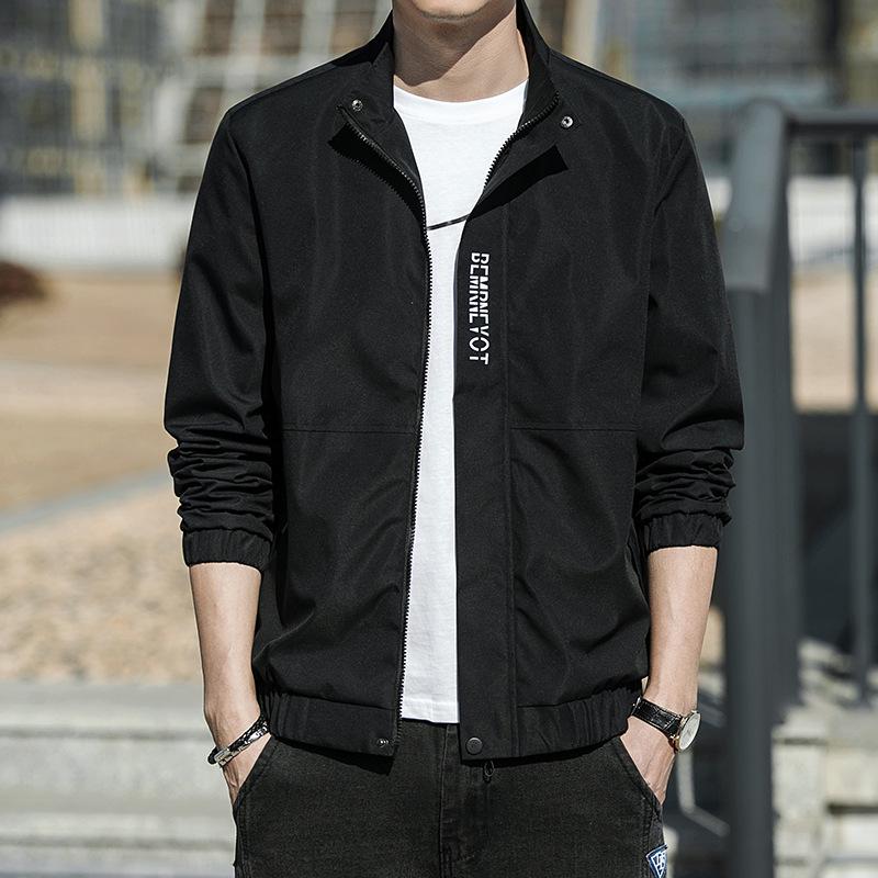 

Мужская повседневная куртка в корейском стиле с воротником-стойкой для осени XL чёрный