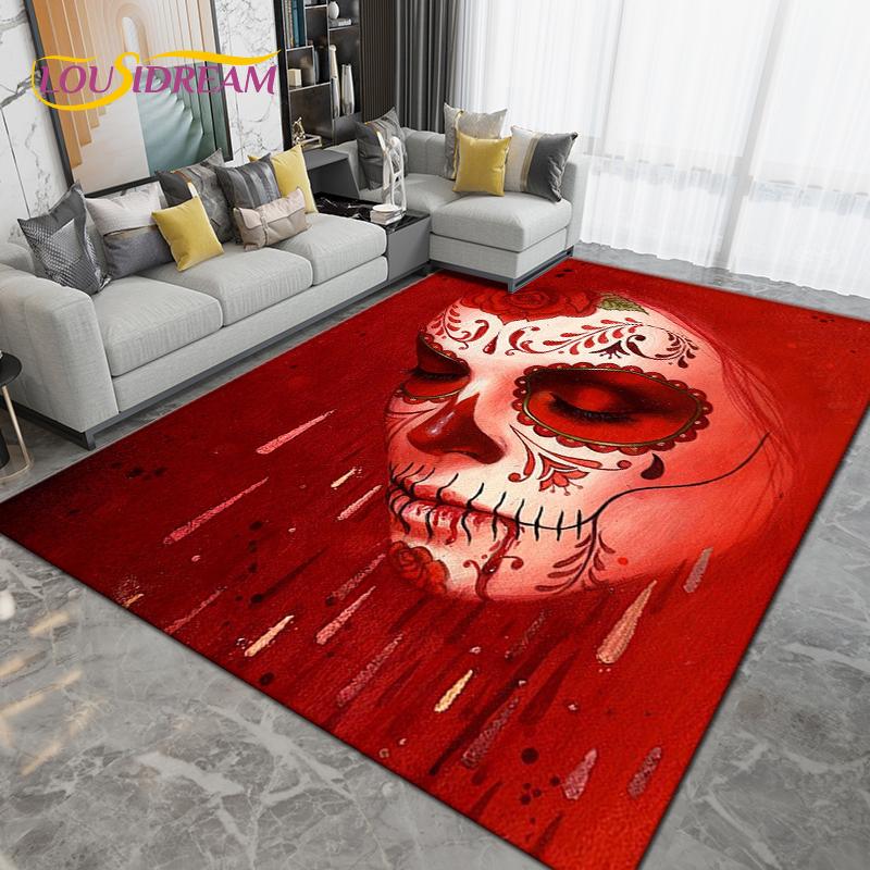 Cartoon Skull Girl Area Rug Large,Carpet Rug for Living Room Bedroom Sofa Decoration,Doormat Kitchen Bathroom Non-slip Floor Mat