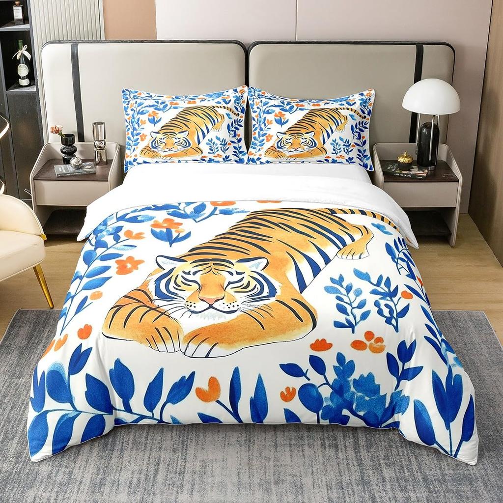 Comforter Tiger And Flowers S For Teens Queen Lightweight S Woodland Wildlife Romantic Bedding Set Bedroom Decor