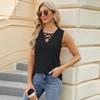 Sommer Damen Strapsweste Mode Einfarbig Jacquard Sexy V-Ausschnitt Hohl Ärmellos Schnürweste mit BH innen