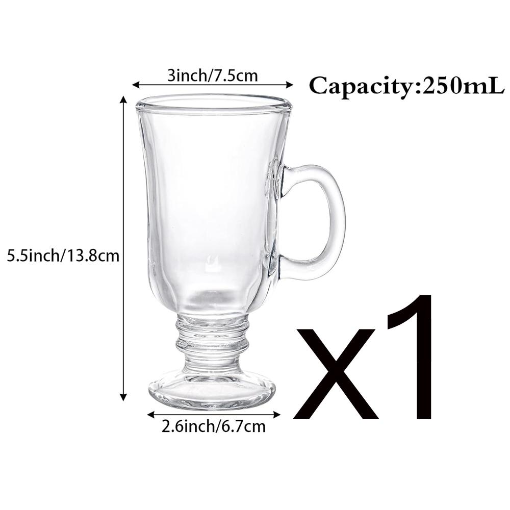 

Irish Coffee Mugs, 8.5 Oz Irish Coffee Glasses with Handle & Footed Stem Base, Clear Glass Mugs Espresso Glass Cups for Hot Cold 250ml
