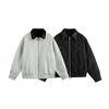 QIYOU 2025 Autumn Patchwork Unisex Suede Workwear Jacket with Double-Layer Collar