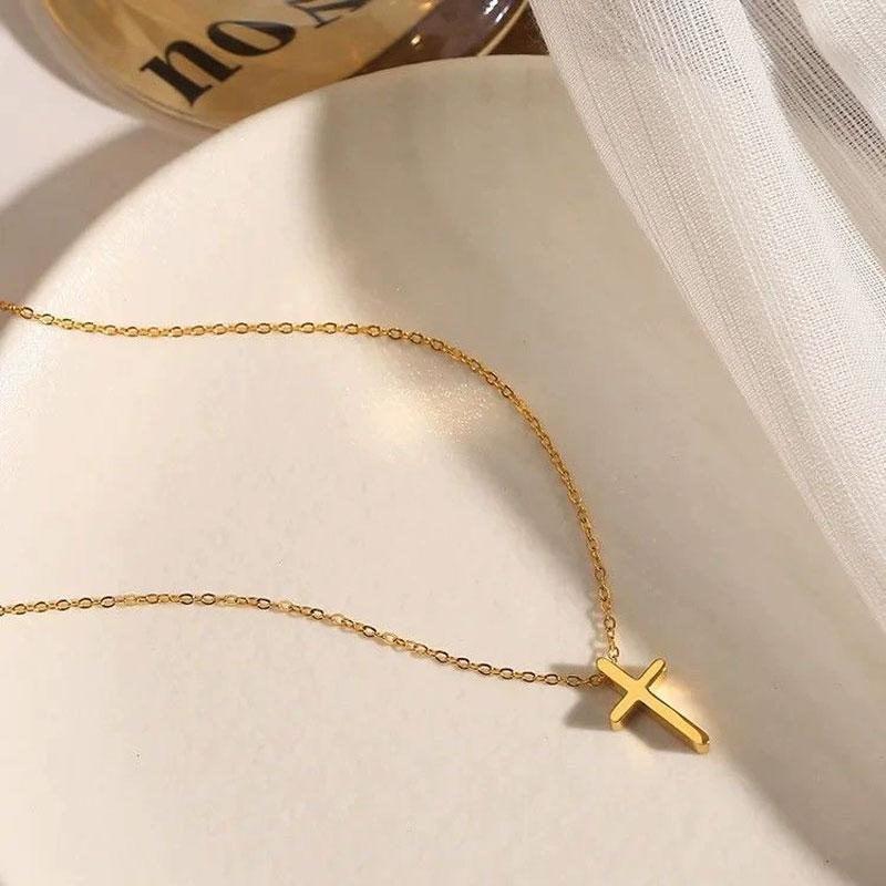 Minimalist Fashion Commuter Cross Shape Pendant Necklace Stainless Steel Unisex Pendant Necklace