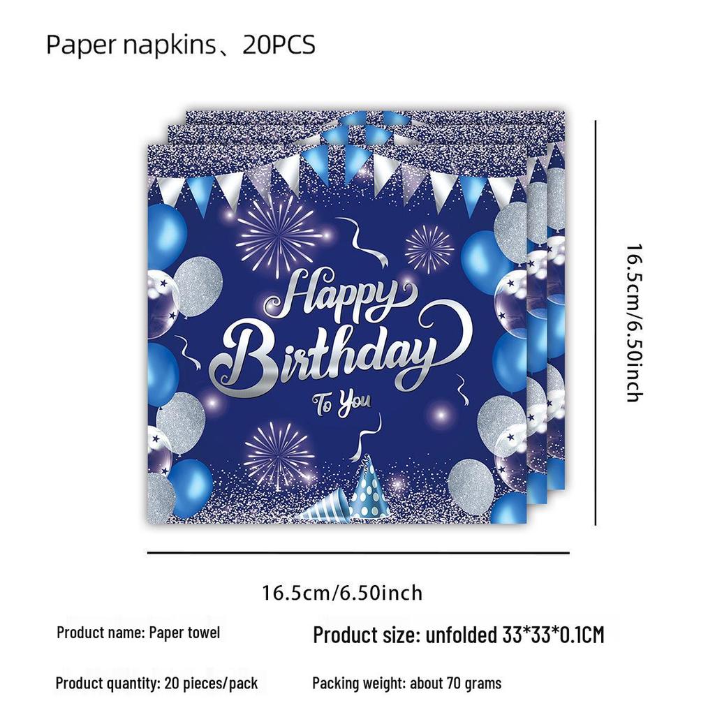 Cross-border Blue Birthday Party Set: Fireworks Print Plates, Flags & Napkins.