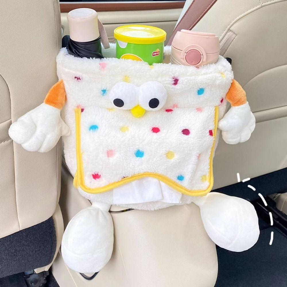 2-in-1 Vehicle Trash Bin Plush Auto Seat Back Storage Bag Car Mounted Tissue Box  Women