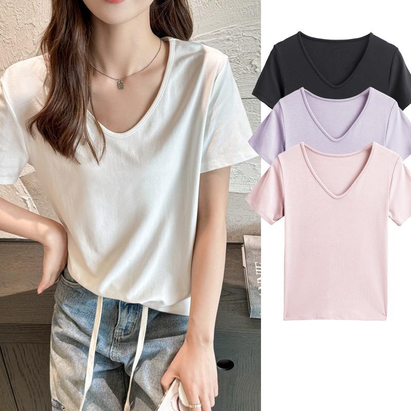New Style Loose Right Shoulder Short Sleeve Women's Summer Plus Size T-shirt High-end Clothes