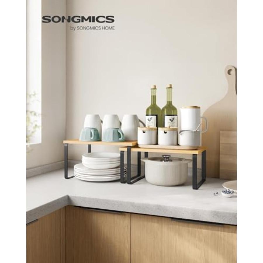 Cabinet Organizer Shelf Set of 4 Kitchen Counter Shelves Kitchen Storage Spice Rack Stackable Expandable Metal and Engineered W