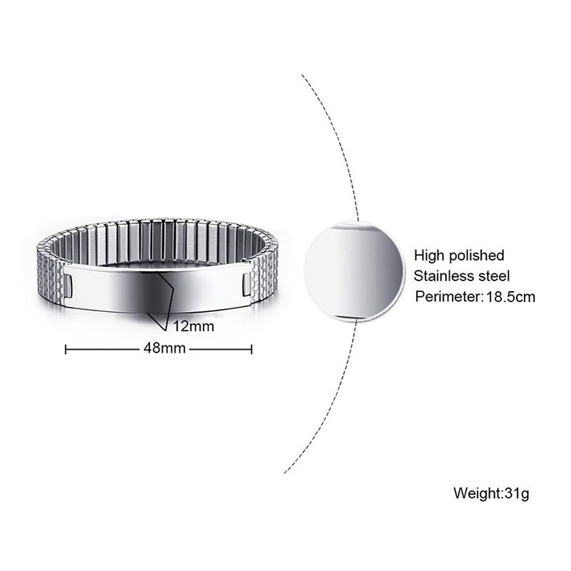 Men Women Personalize Engrave Name Image Stretch Bracelet with Elastic Stainless Steel Band Custom Bangles Unisex Jewelry
