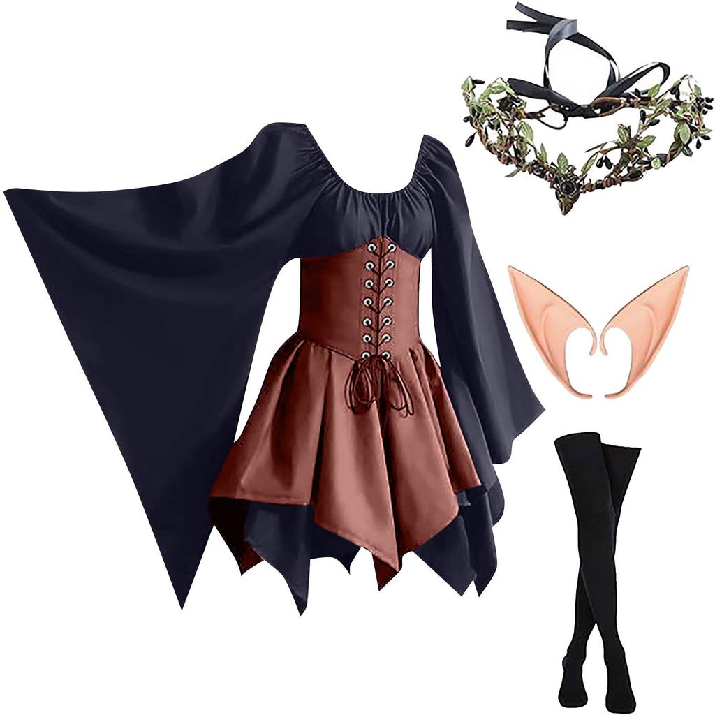 Women Fashion Long Sleeve Vintage Dress Cosplay Party Evening Night Formal Dress