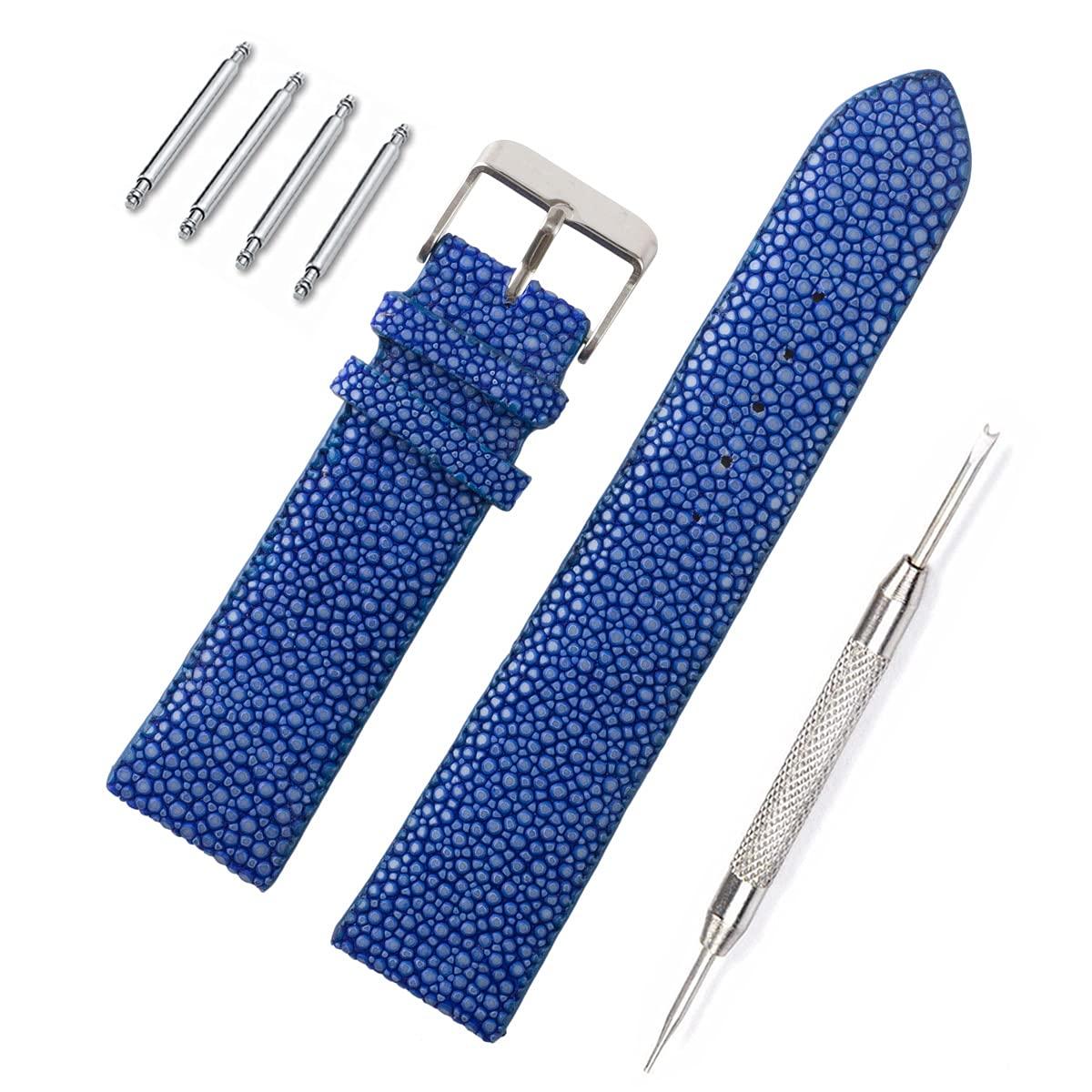 

Stingray Leather Watch Band Belt Blue 23mm Spring Bars Spring Bar Remover Included [Revetta] [089-4stb23-2] синий