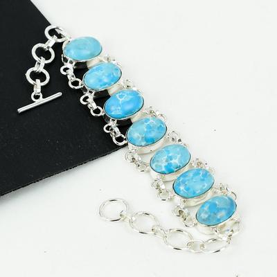 Krásný náramek z drahokamu Larimar, ručně vyrobený ze sterlingového stříbra 925, náramek Larimar pro manželku, unisex náramek, dárek na párty