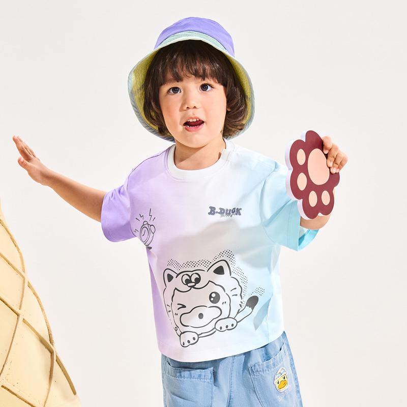 Yellow Duck Children's Wear 2026 Summer Boys and Girls Color Blocked Printed Short T-shirt Fashion Short Sleeve