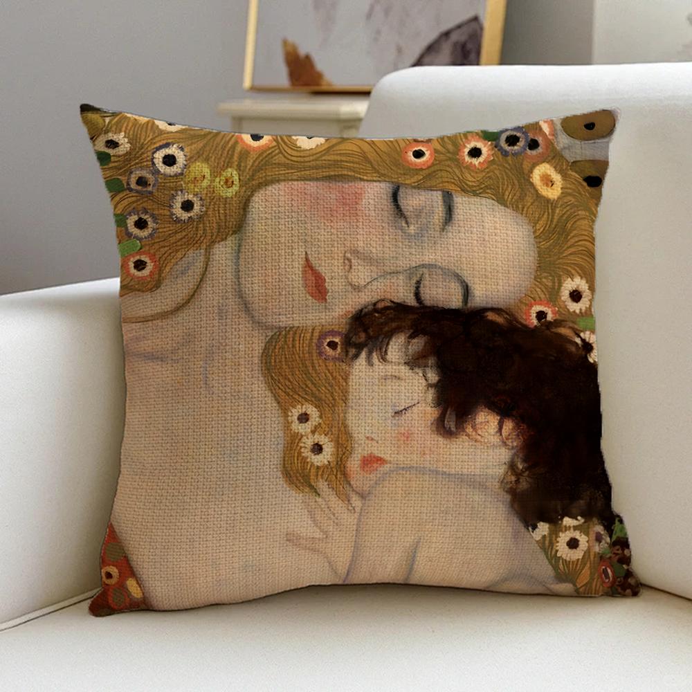 Cushion Cover Cushion Cover Pillowcase, Anti-Mite Invisible Zipper, Linen Sofa Cushion G-Gustav K-Klimt Oil Painting